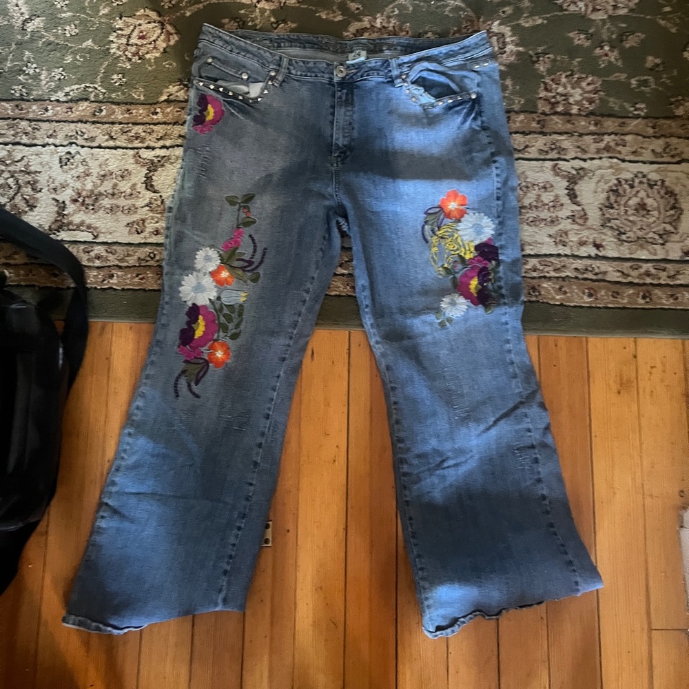 Y2K Jeans Embroidered Floral Women's Flare